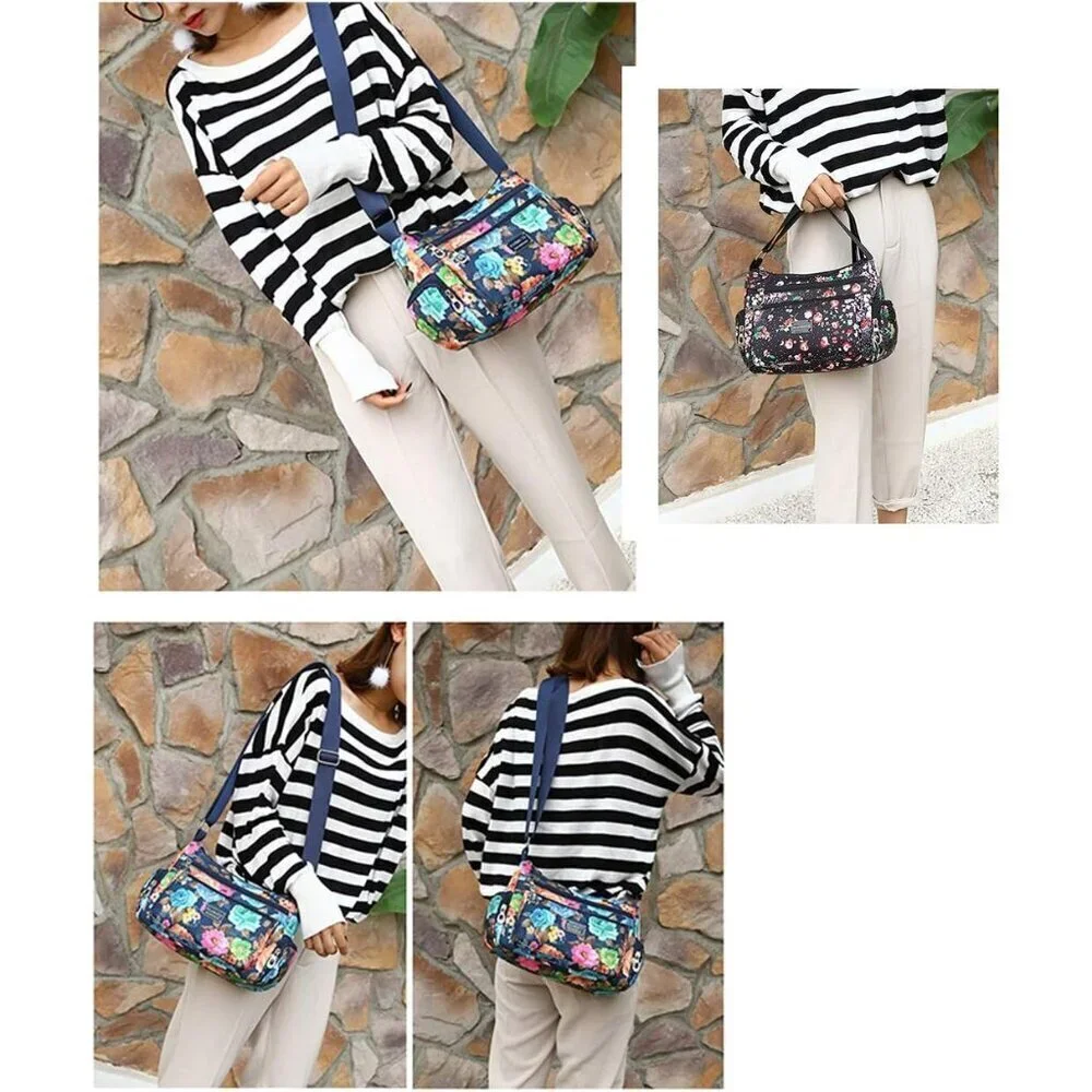 Women Nylon Crossbody Bag Multi Pocket Zipper Shoulder Purse Casual Travel